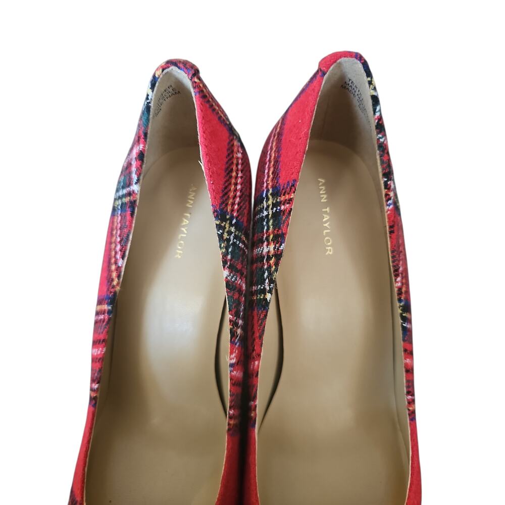 Ann Taylor red wool blend Plaid Nip Toe Pump heels sz 8 NEW $158 SH419 - Picture 4 of 7